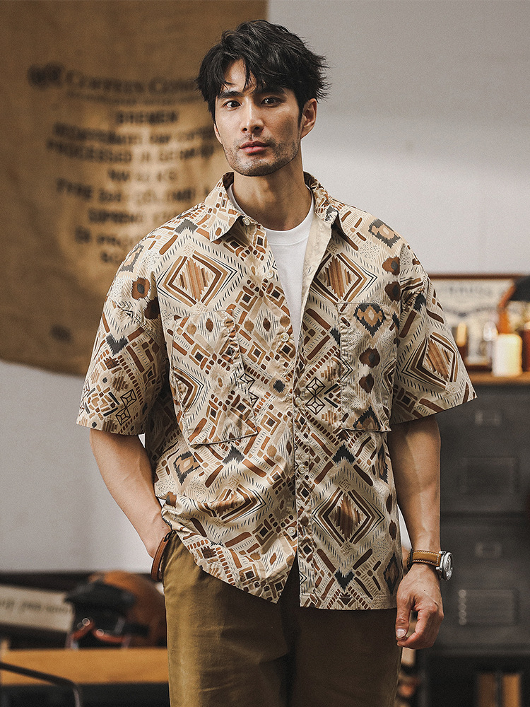 杰雷諾美式休閒襯衫男短袖夏季薄款寬鬆夏威夷風痞帥男士襯衣