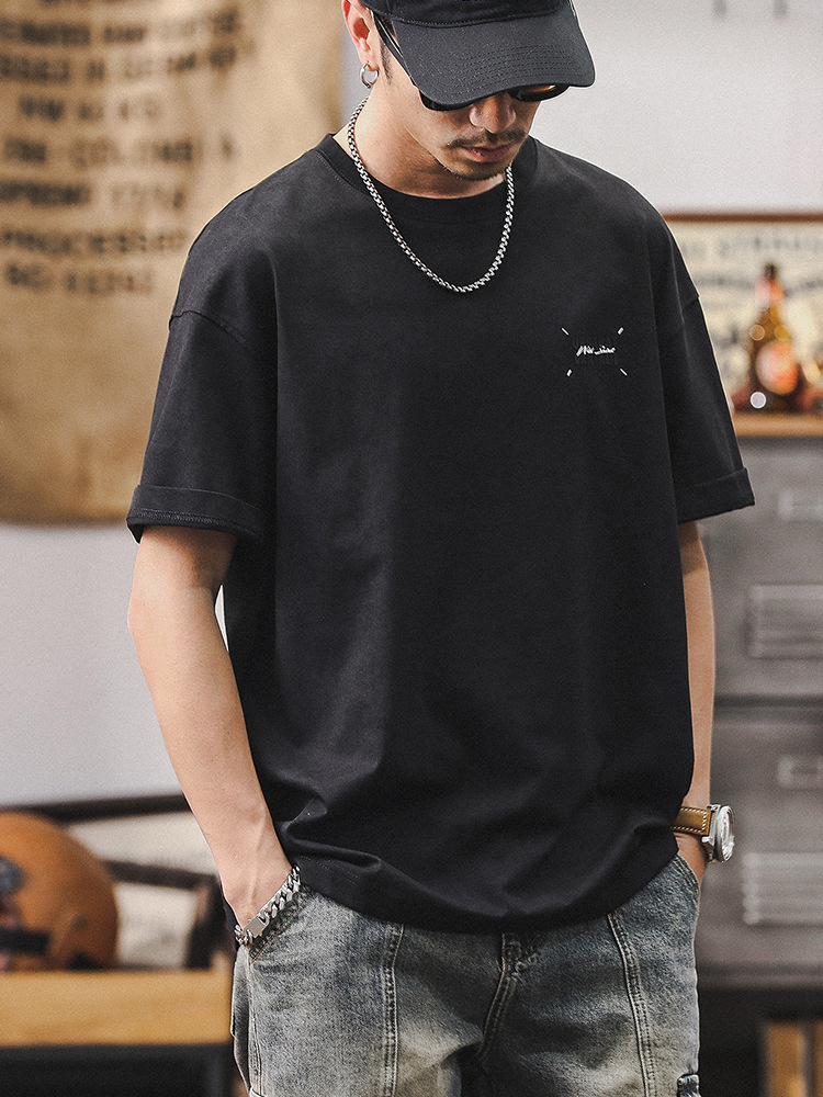 雙紗重磅T恤短袖男夏季2024新款涼感美式復古扎染半袖寬鬆上衣男