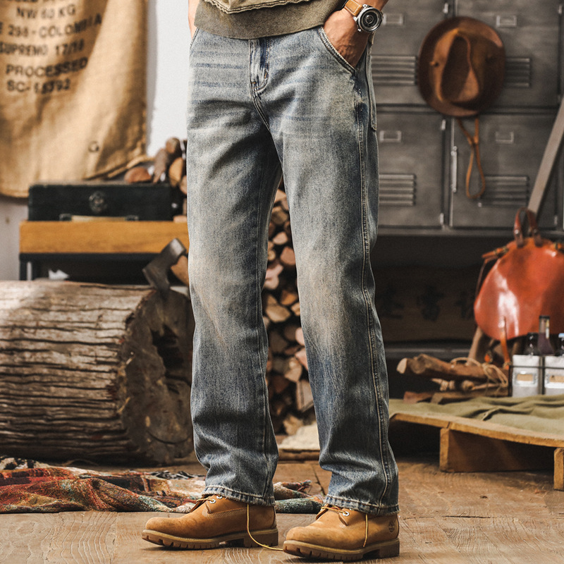 美式復古做舊水洗牛仔褲男士直筒2025新款秋季潮牌寬鬆大碼休閒褲