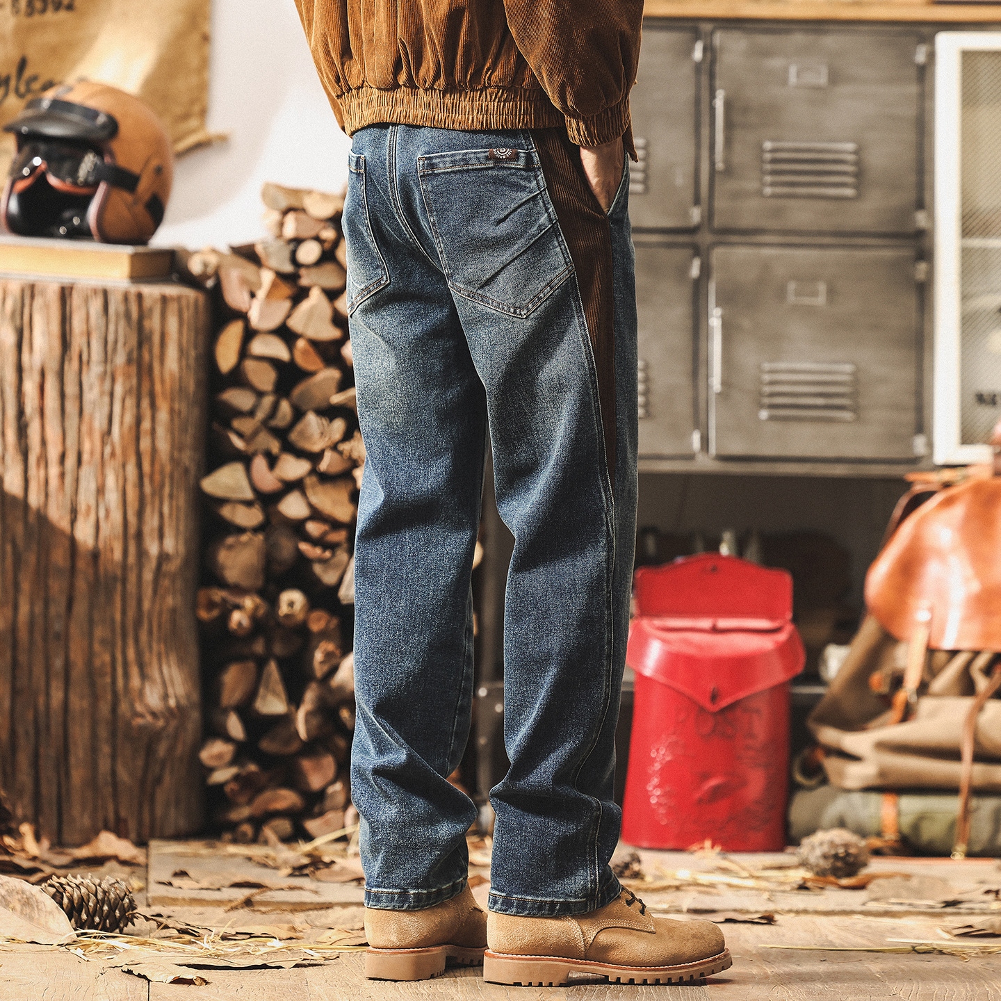 美式復古牛仔褲男士2025秋季新款寬鬆直筒水洗潮牌拼接痞帥休閒褲