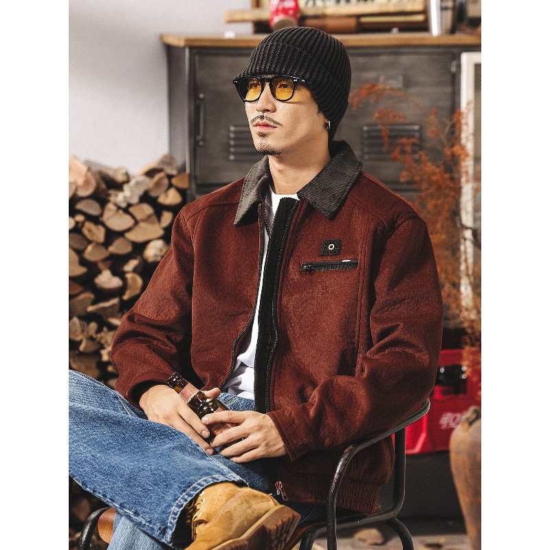 美式復古絨感工裝夾克男春秋新款重磅硬漢阿美咔嘰外套男士秋冬款