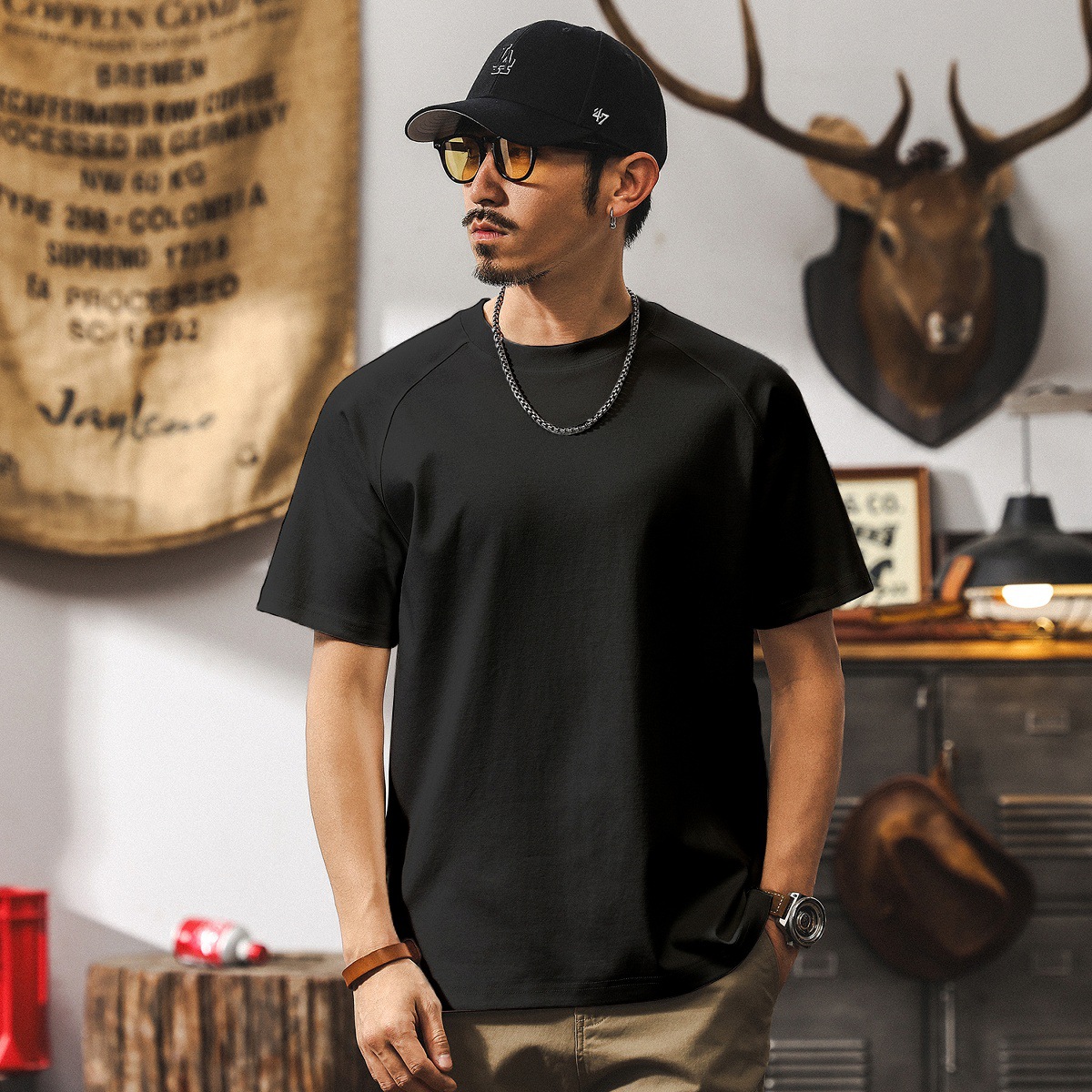 -34°液氨垂順高級感長絨棉男士T恤短袖夏季2025新款經典百搭上衣