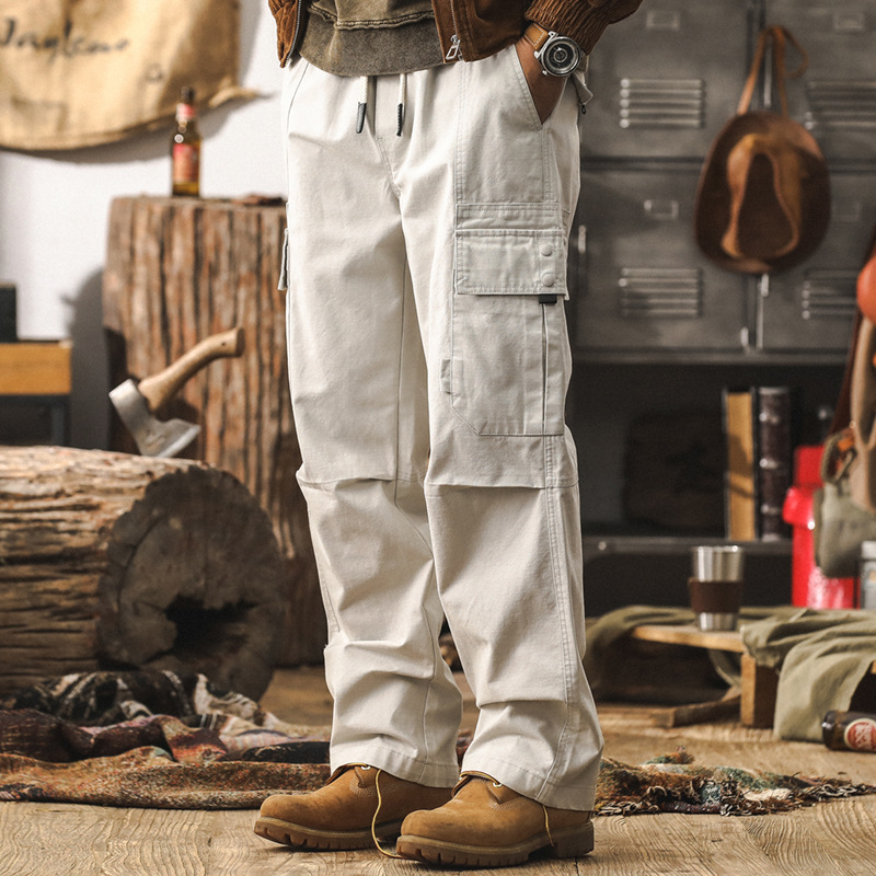 美式復古直筒工裝褲子男秋季寬鬆闊腿褲潮牌傘兵褲2024新款休閒褲