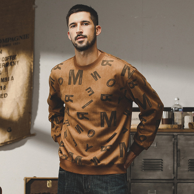 杰雷諾美式復古重磅麂皮絨衛衣男2023年秋季新款寬鬆厚款印花體恤