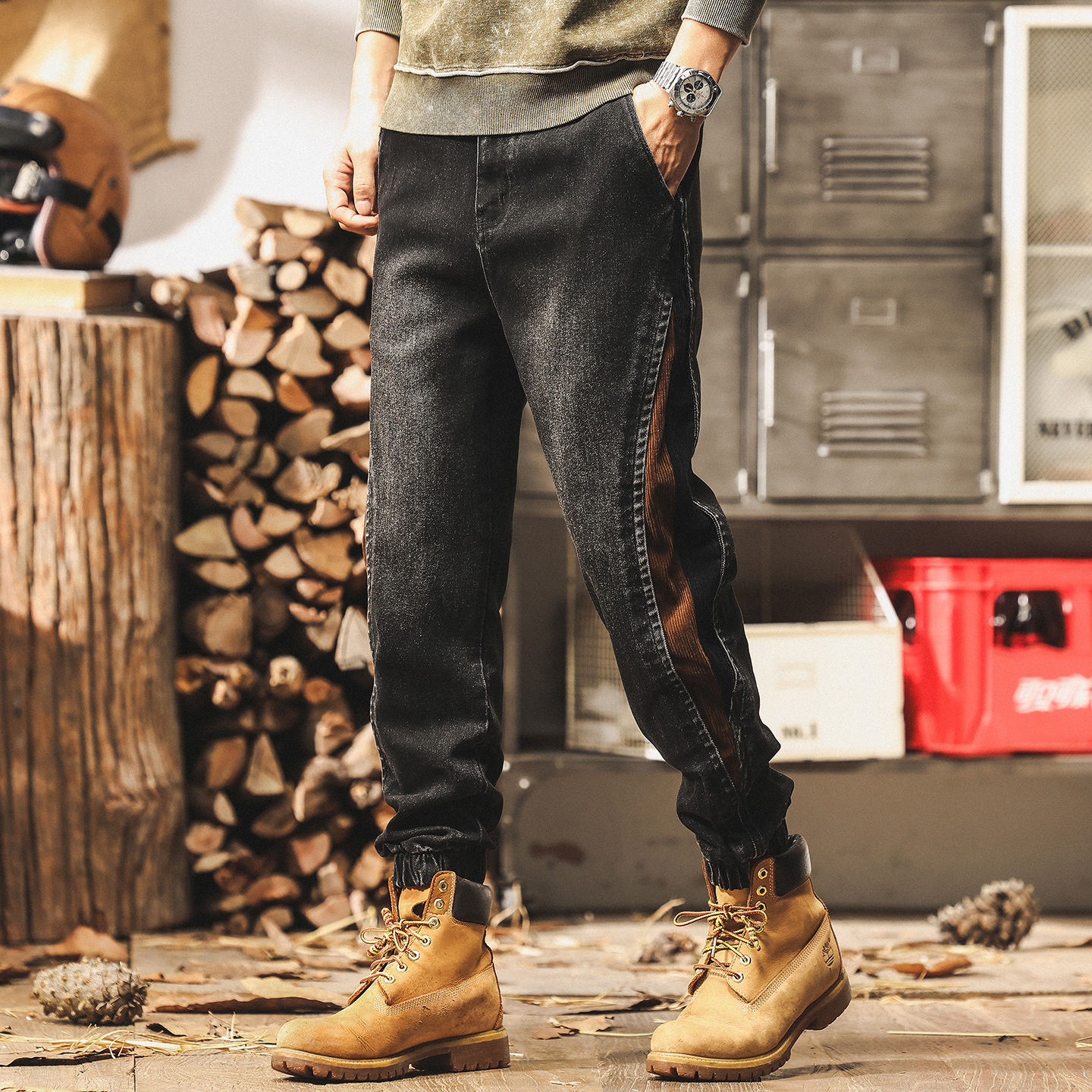 美式復古設計感水洗牛仔褲男秋季潮牌痞帥黑色工裝褲子男士休閒褲