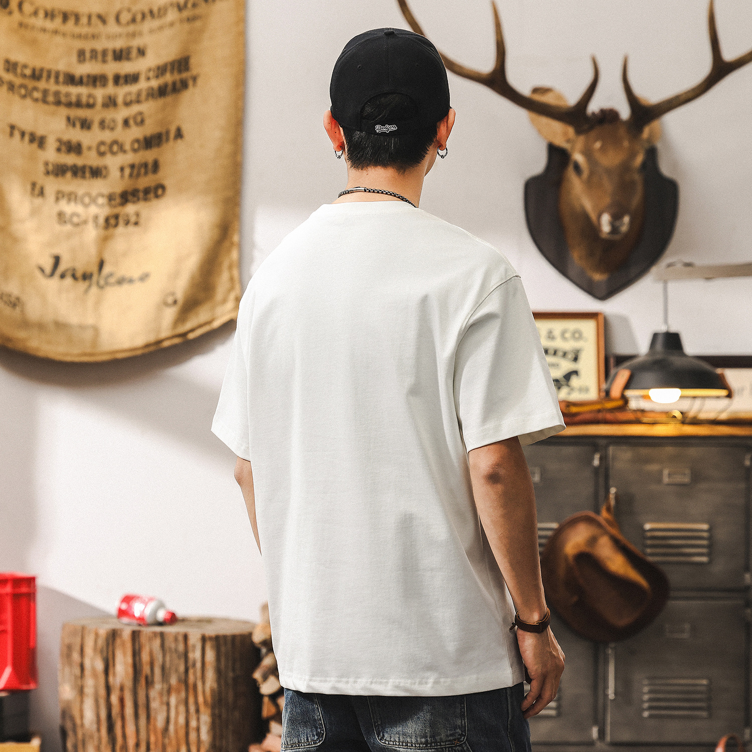 美式復古重磅白色T恤男夏季男士短袖2025新款寬鬆休閒衣服男