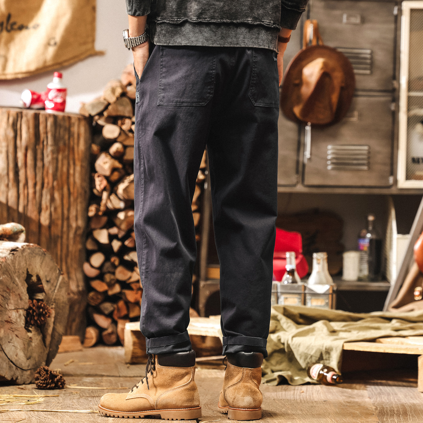 美式復古灰色工裝褲子男2025新款簡約百搭男士休閒褲寬鬆直筒長褲