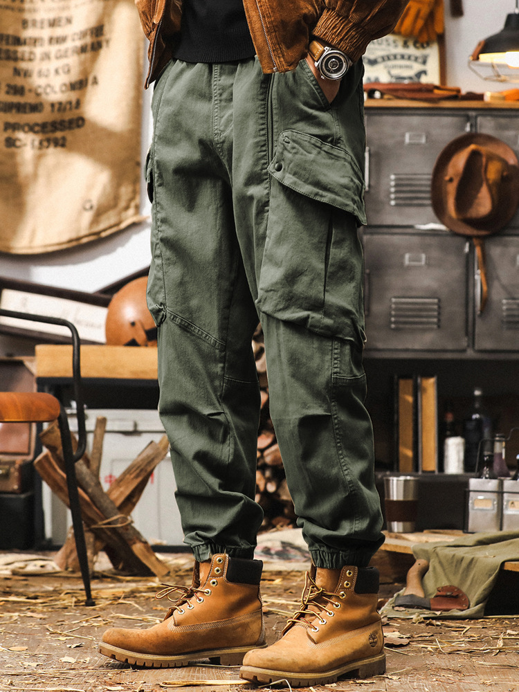 美式復古卡其色工裝褲子男秋季潮牌城市戶外通勤寬鬆大口袋休閒褲