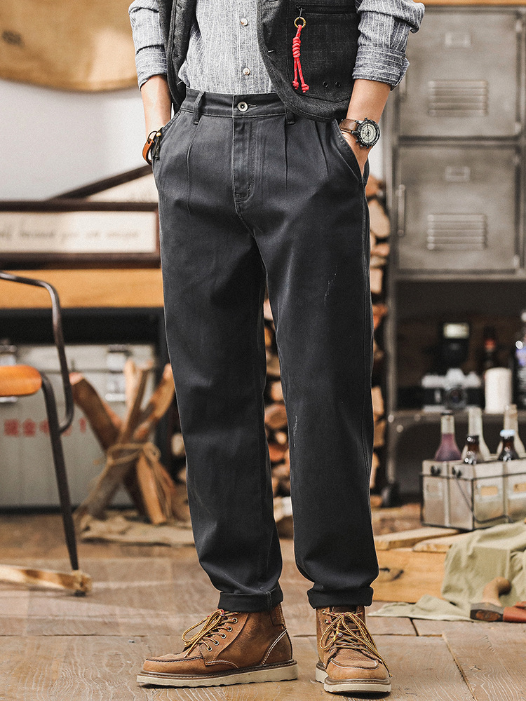 美式復古重磅工裝褲子男夏季2024新款寬鬆直筒石磨水洗休閒褲男裝