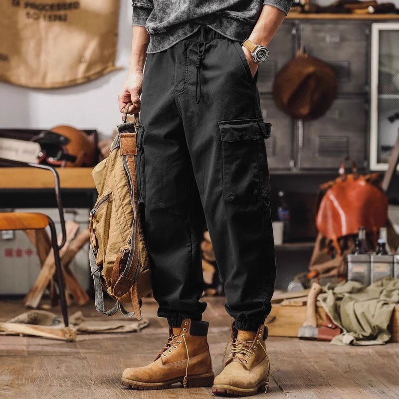 美式復古卡其色工裝褲男春季2025新款潮牌戶外通勤寬鬆束腳休閒褲