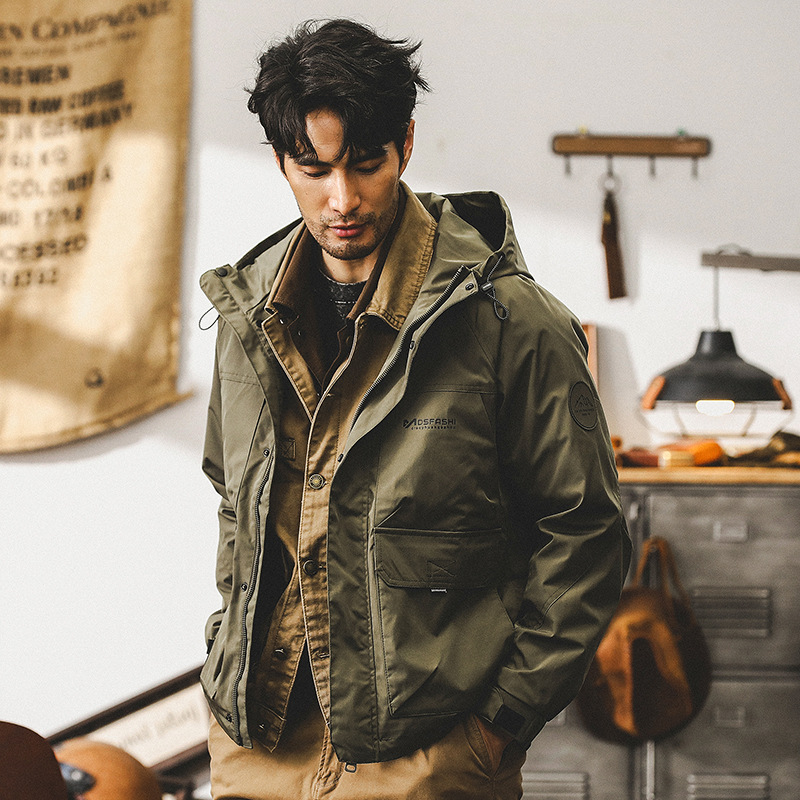 美式復古工裝外套男春秋2024新款連帽衝鋒衣男潮牌石墨烯夾克衣服