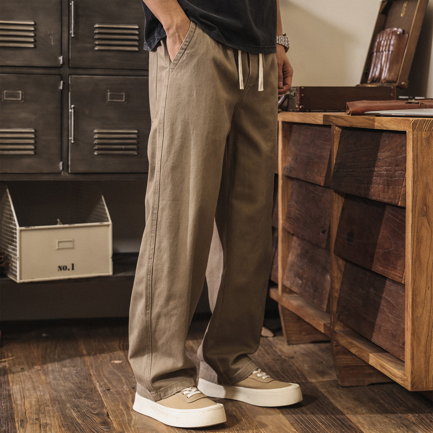 美式復古直筒卡其色工裝褲男士2026新款春季潮牌寬鬆休閒長褲子潮