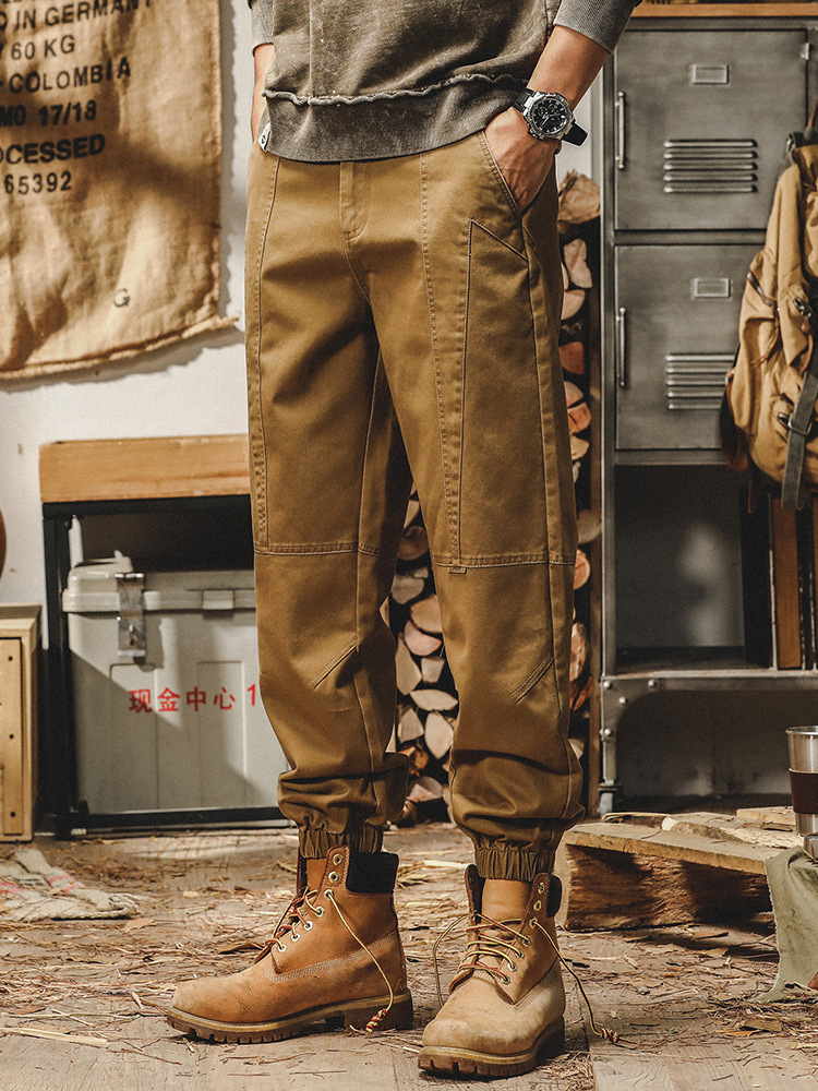 美式重磅復古工裝褲男2024春秋新款寬鬆直筒束口褲潮牌男士休閒褲