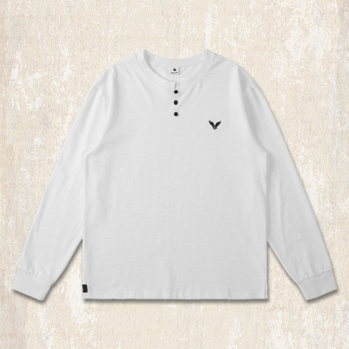 美式復古咖色亨利領長袖t恤男春秋新款寬鬆硬漢潮流男士上衣