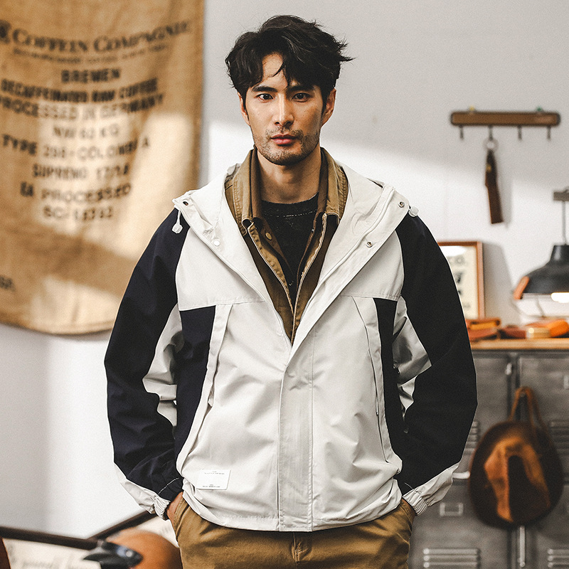 美式夾克外套男春秋款連帽寬鬆機能山系戶外徒步運動防水衝鋒衣男