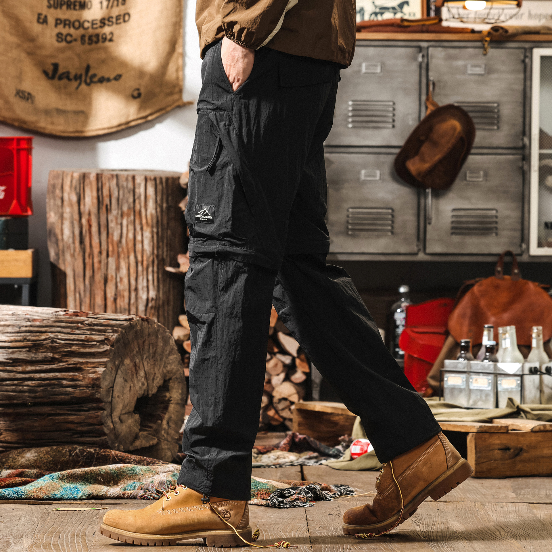 山系機能可拆卸工裝褲子男夏季薄款冰絲速幹褲寬鬆戶外徒步休閒褲