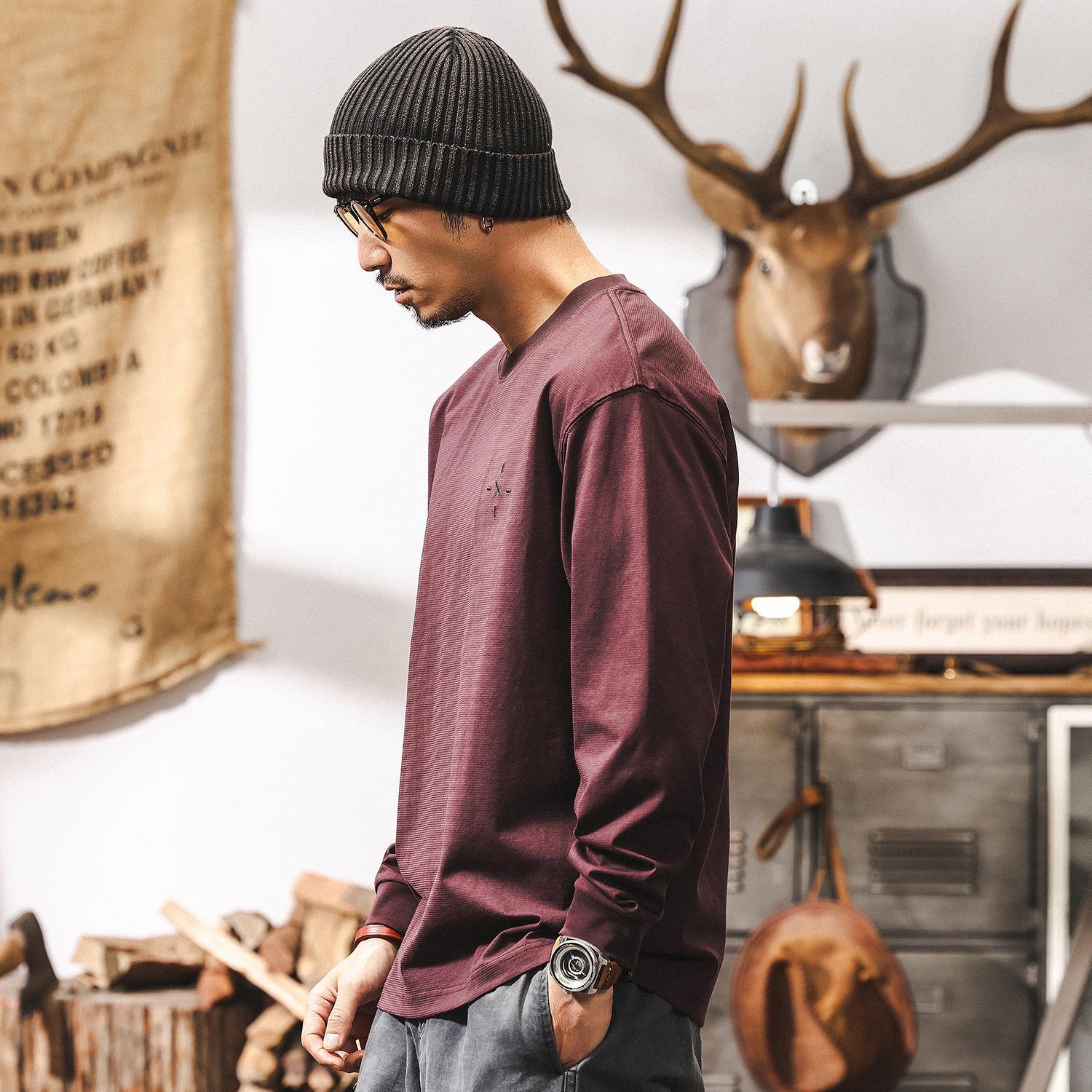 美式潮牌簡約T恤男長袖春季2025新款寬鬆圓領內搭打底衫休閒上衣T