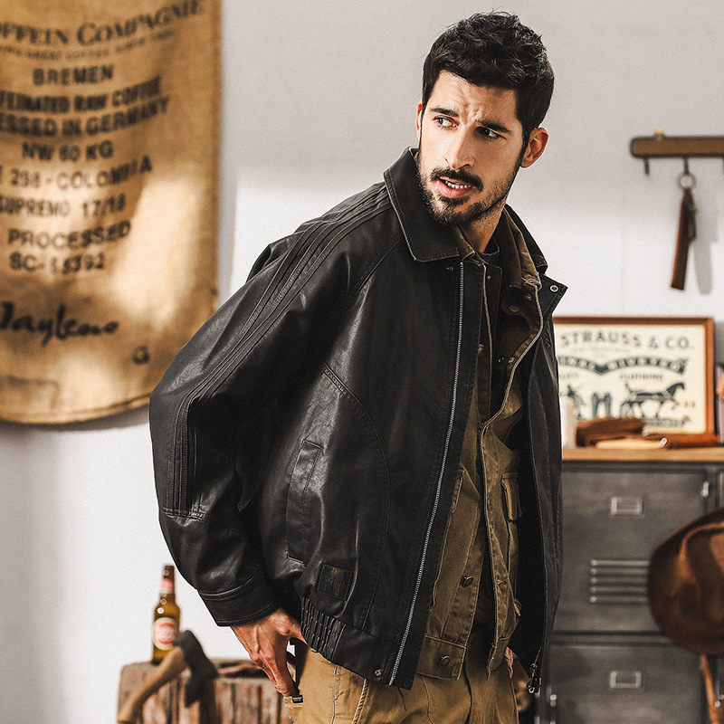美式經典復古軟皮衣外套男秋冬季加絨機車服硬漢帥氣飛行夾克男款