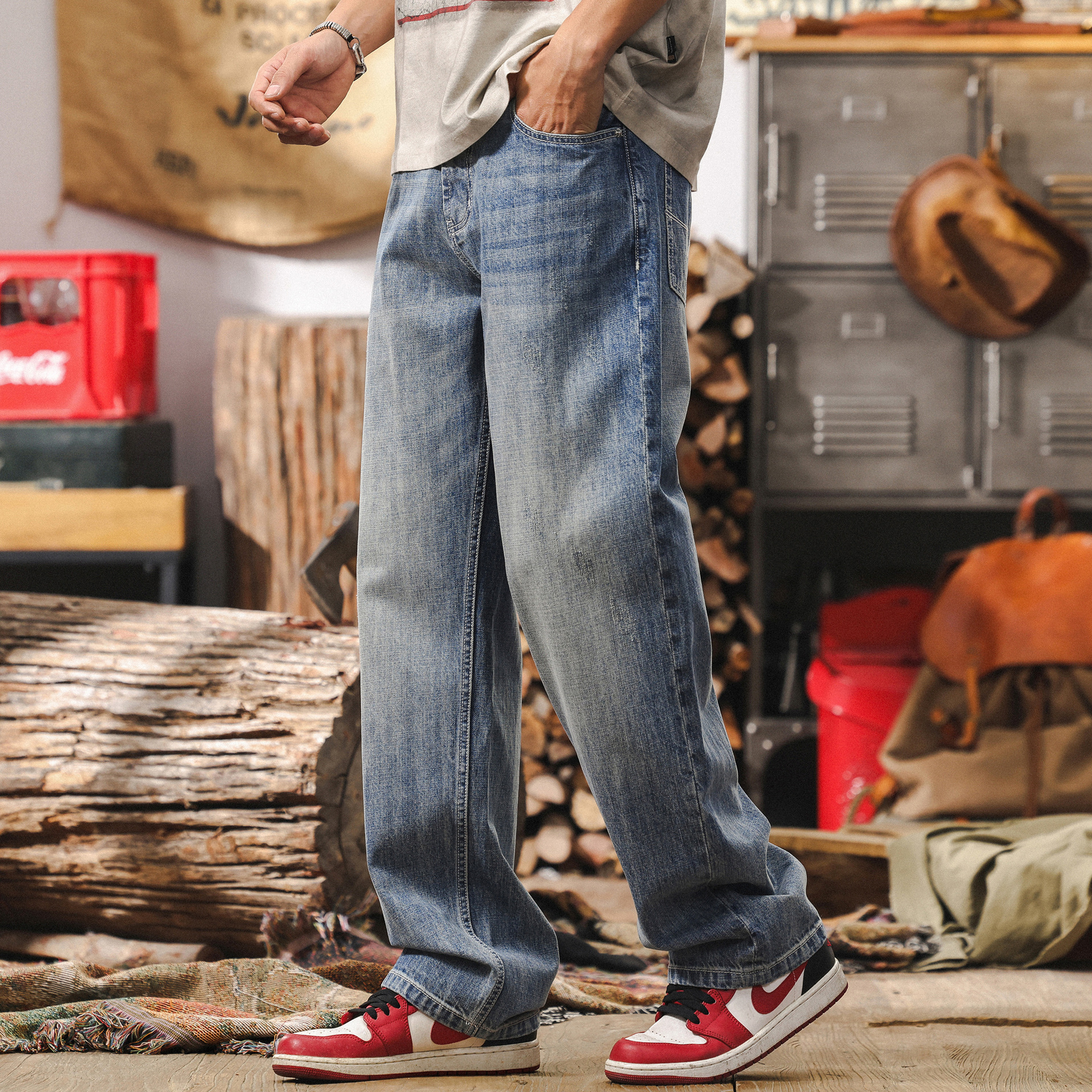 美式復古水洗牛仔褲2025新款春季褲子男潮牌寬鬆直筒男士休閒長褲