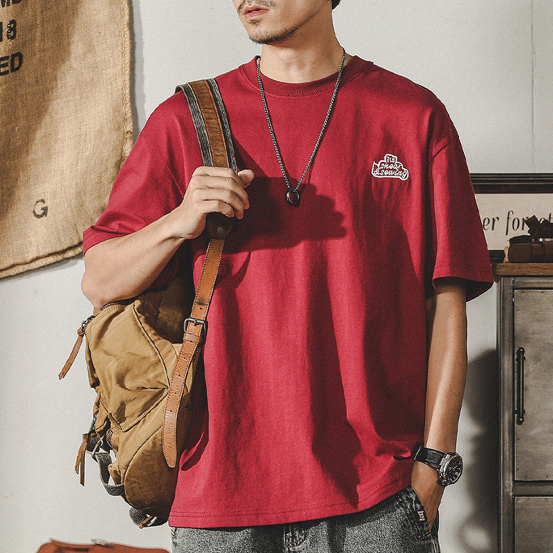 美式重磅280g短袖T恤男t夏季高級感體恤休閒寬鬆大碼紅色上衣