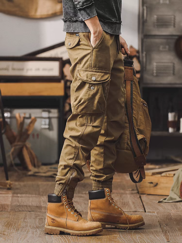 美式復古工裝褲子男春季2024新款拉鏈束腳戶外戰術獵裝男士休閒褲