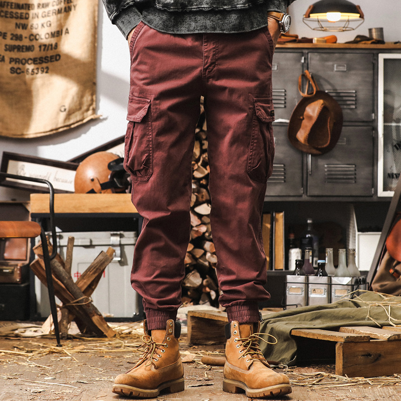 美式復古重磅工裝褲子男秋季2024新款束腳機能獵裝戰術男士休閒褲