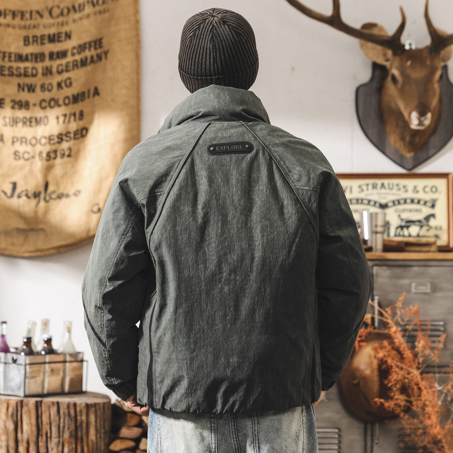 美式復古90鴨絨加厚工裝羽絨服男款保暖加絨禦寒寬鬆男士冬季外套