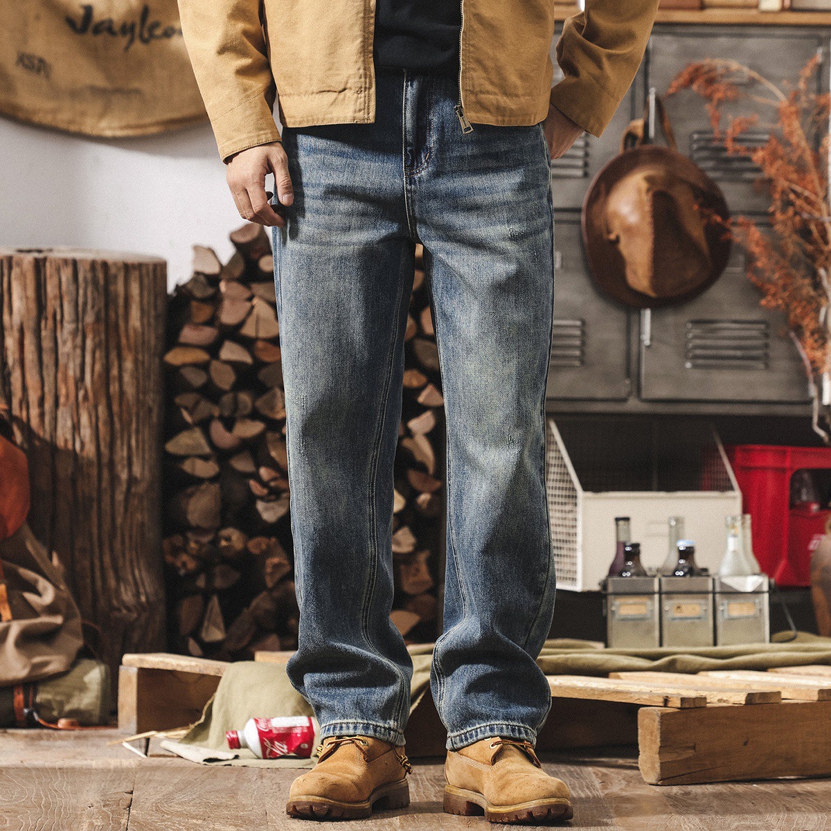 美式復古寬鬆牛仔褲男款直筒春季新款潮牌簡約藍色水洗休閒長褲子