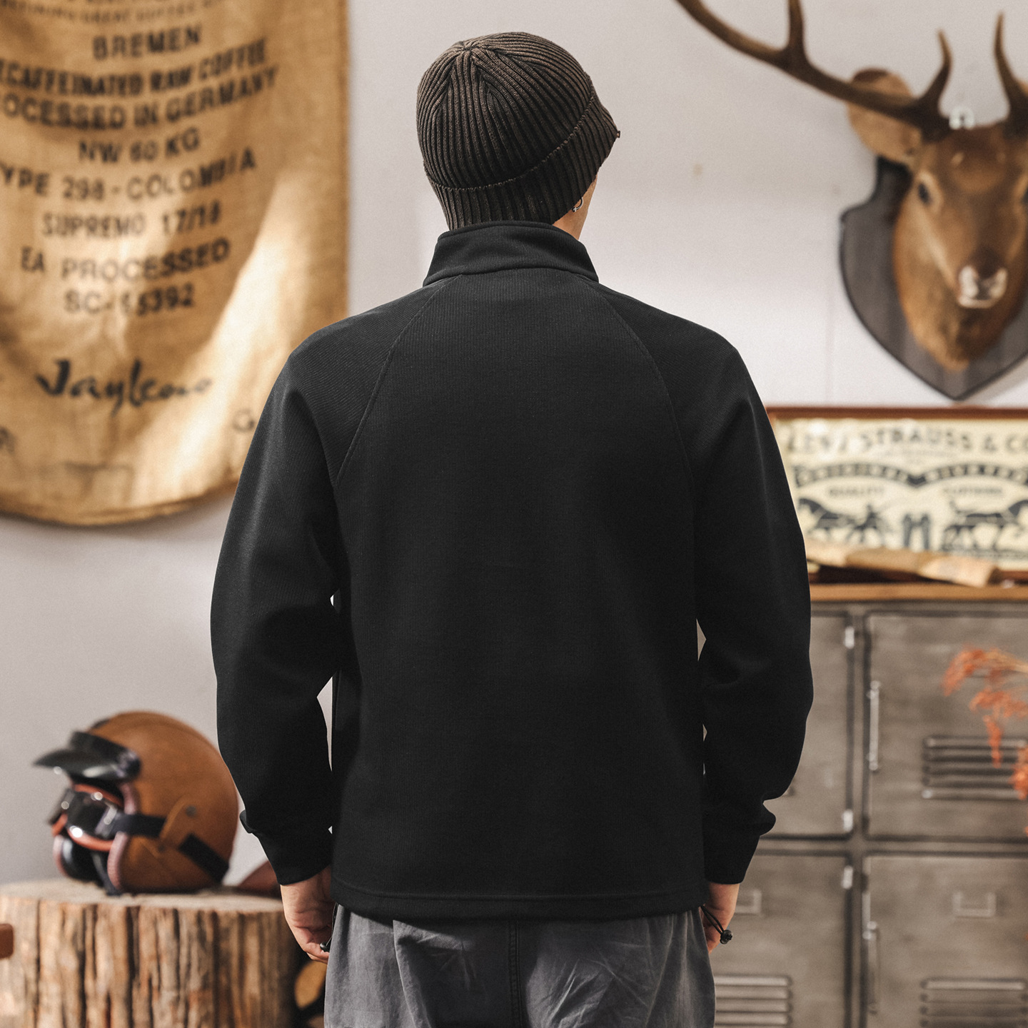 美式復古潮流半拉鏈立領衛衣男春秋2025新款寬鬆刺繡秋季男士上衣