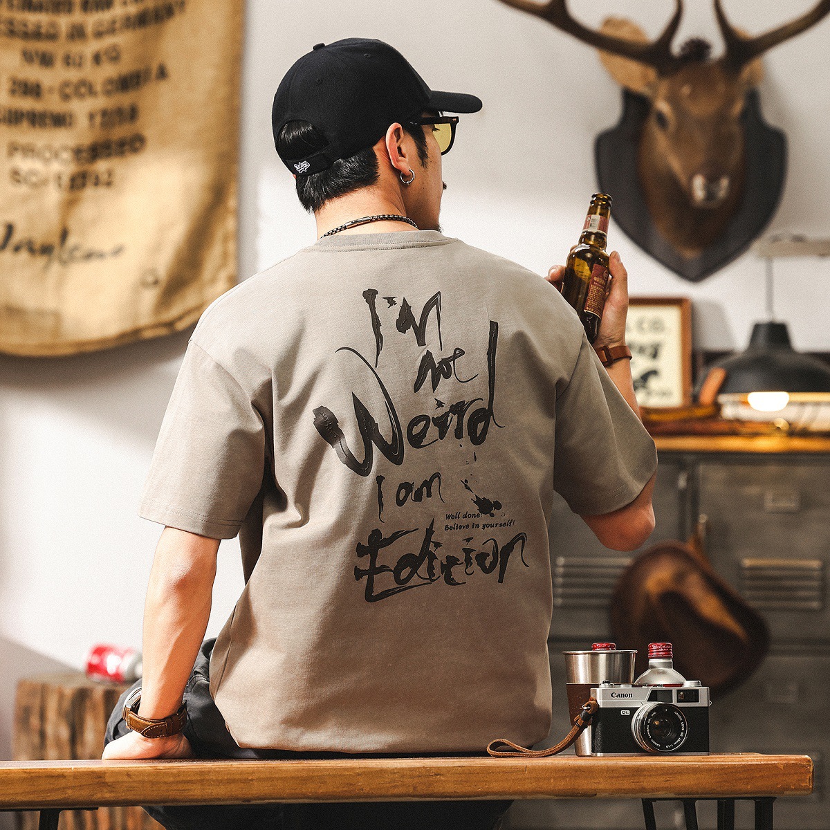 美式復古蠟染300g重磅T恤男短袖夏季2025新款寬鬆雙紗上衣男