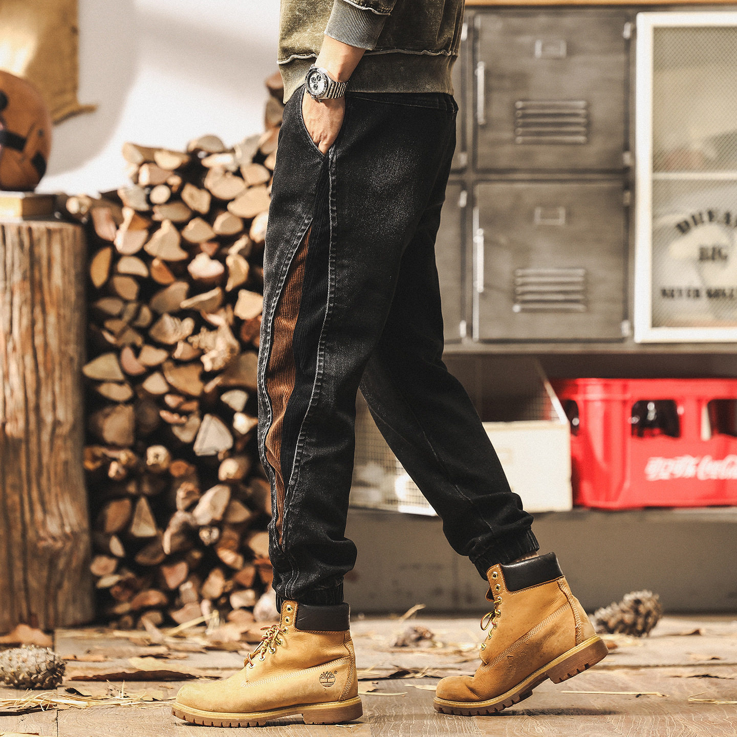 美式復古設計感水洗牛仔褲男秋季潮牌痞帥黑色工裝褲子男士休閒褲