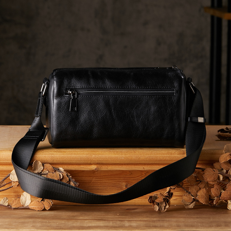 手工植鞣牛皮男士通勤單肩斜挎包休閒個性男包橫款頭層牛皮小背包