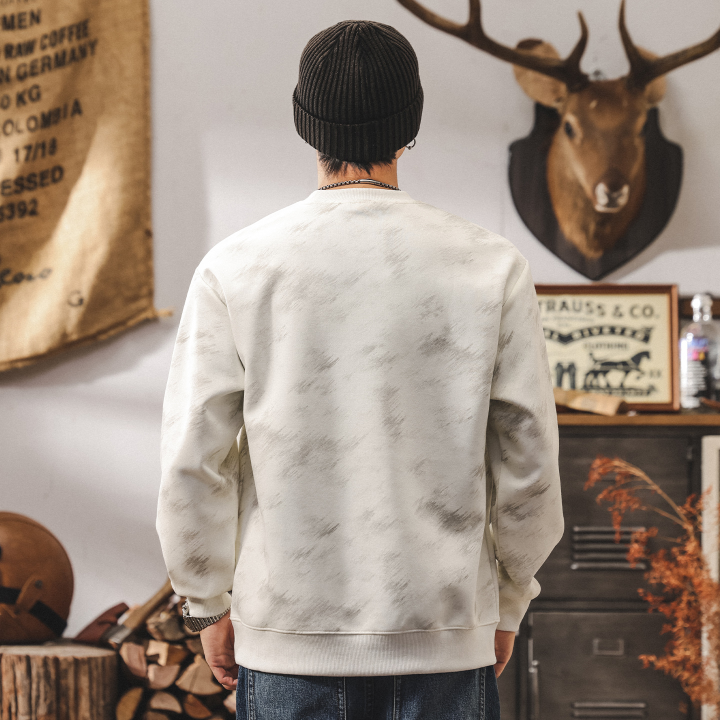 美式復古髒髒扎染重磅衛衣男2025新款潮流寬鬆大碼休閒圓領上衣男