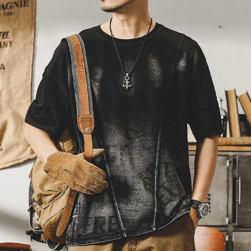 杰雷諾美式重磅T恤男短袖夏季扎染漸變潮牌寬鬆大碼做舊水洗半袖