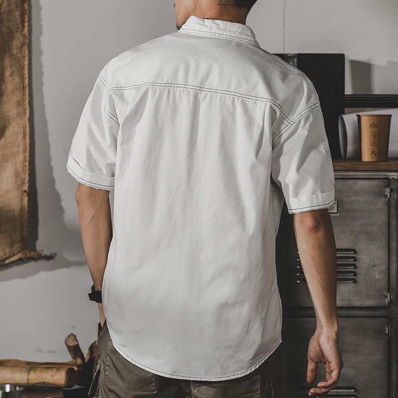 杰雷諾美式復古水洗工裝襯衫男半袖夏季新款寸衫短袖襯衣男款