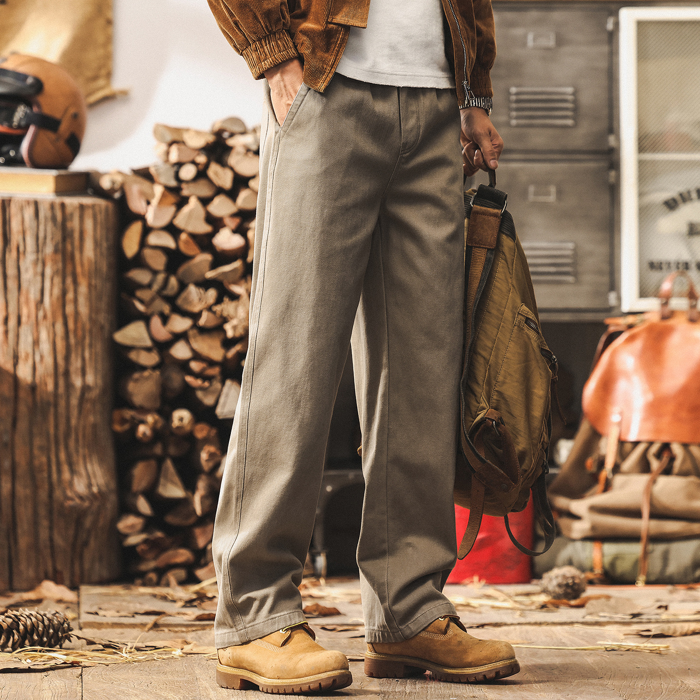 美式復古秋季卡其色工裝褲子男士2025新款潮牌直筒長褲寬鬆休閒褲
