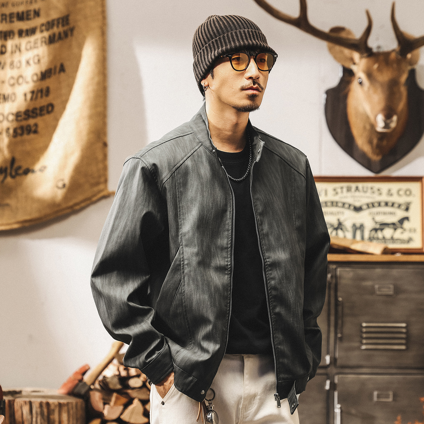 美式復古解構機車皮衣外套男春秋2025新款潮牌街頭硬漢痞帥皮夾克