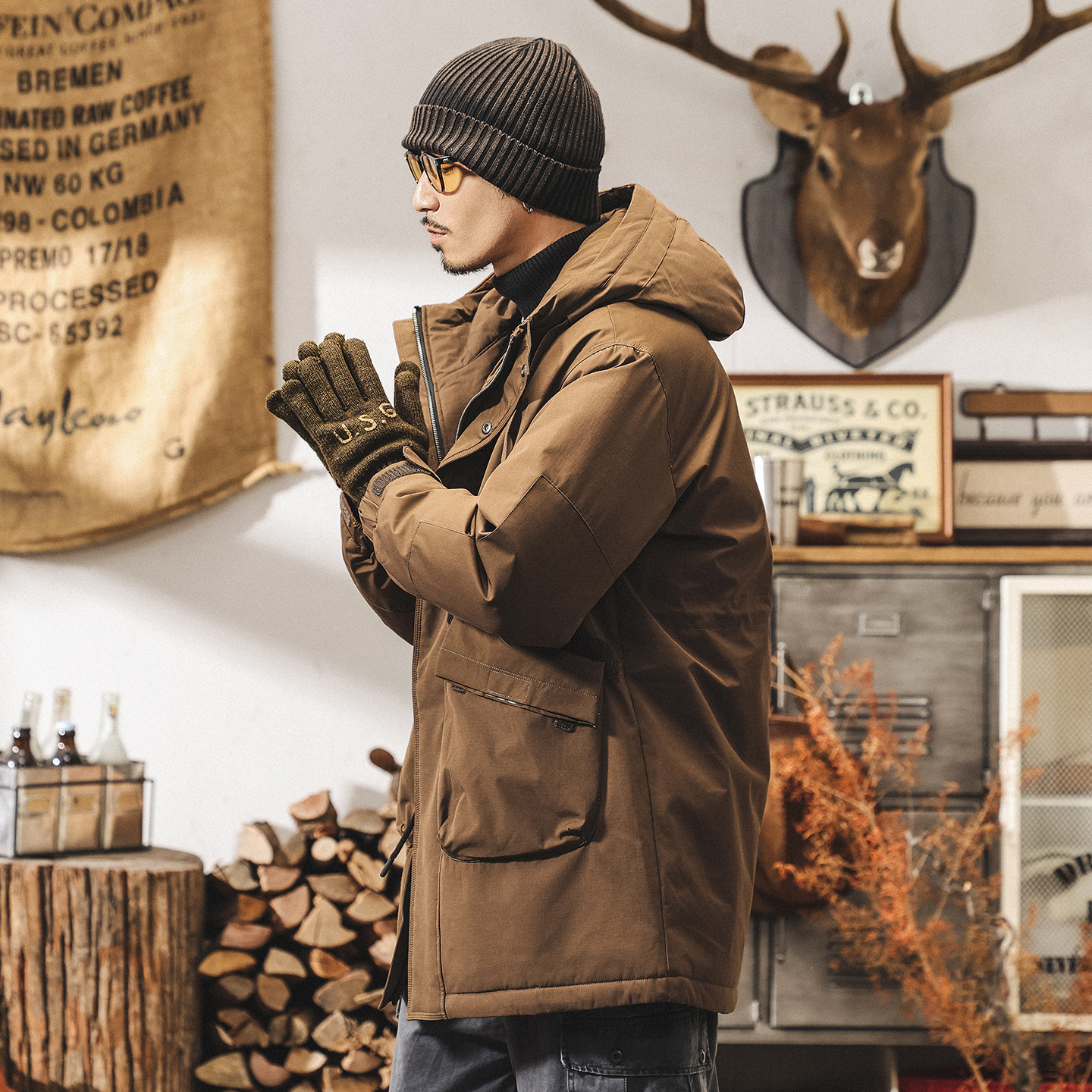 美式復古90%純白鴨絨工裝羽絨服男中長款冬季加厚抗寒保暖外套男