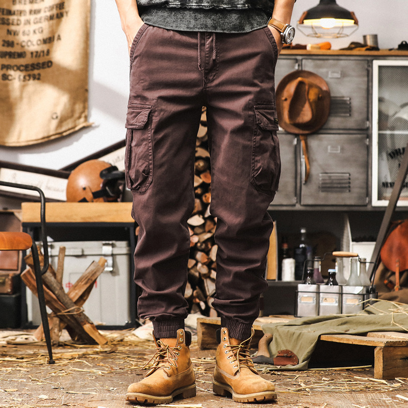 美式復古重磅工裝褲子男秋季2024新款束腳機能獵裝戰術男士休閒褲