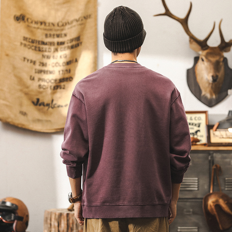 杰雷諾380g重磅紫色衛衣男秋季美式經典復古水洗上衣寬鬆痞帥男裝