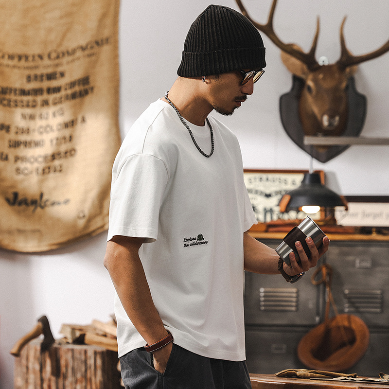 親膚抗菌涼感短袖男T恤2025新款夏季美式重磅250g白色半袖衣服男T