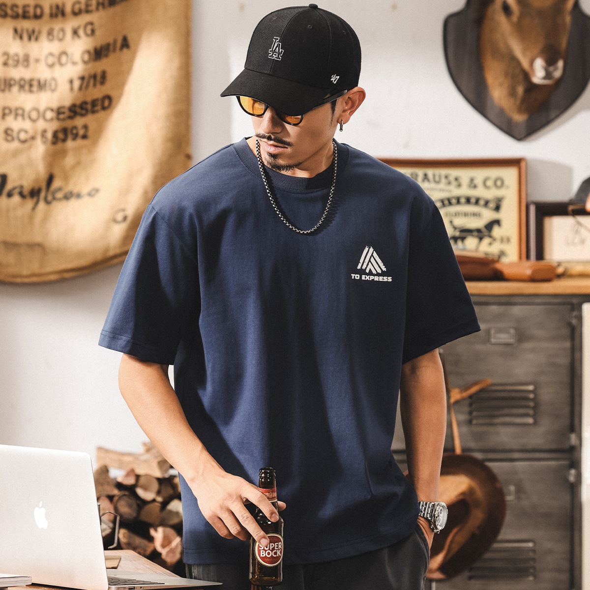 夏季男士短袖2025新款潮流t恤男裝寬鬆半袖體恤休閒美式印花上衣T