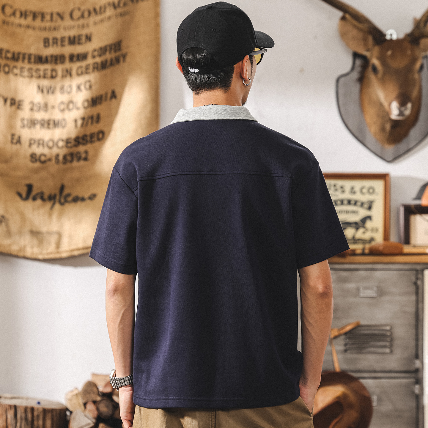 美式復古潮流短袖Polo衫男士夏季2025新款寬鬆大碼上衣休閒T恤男T