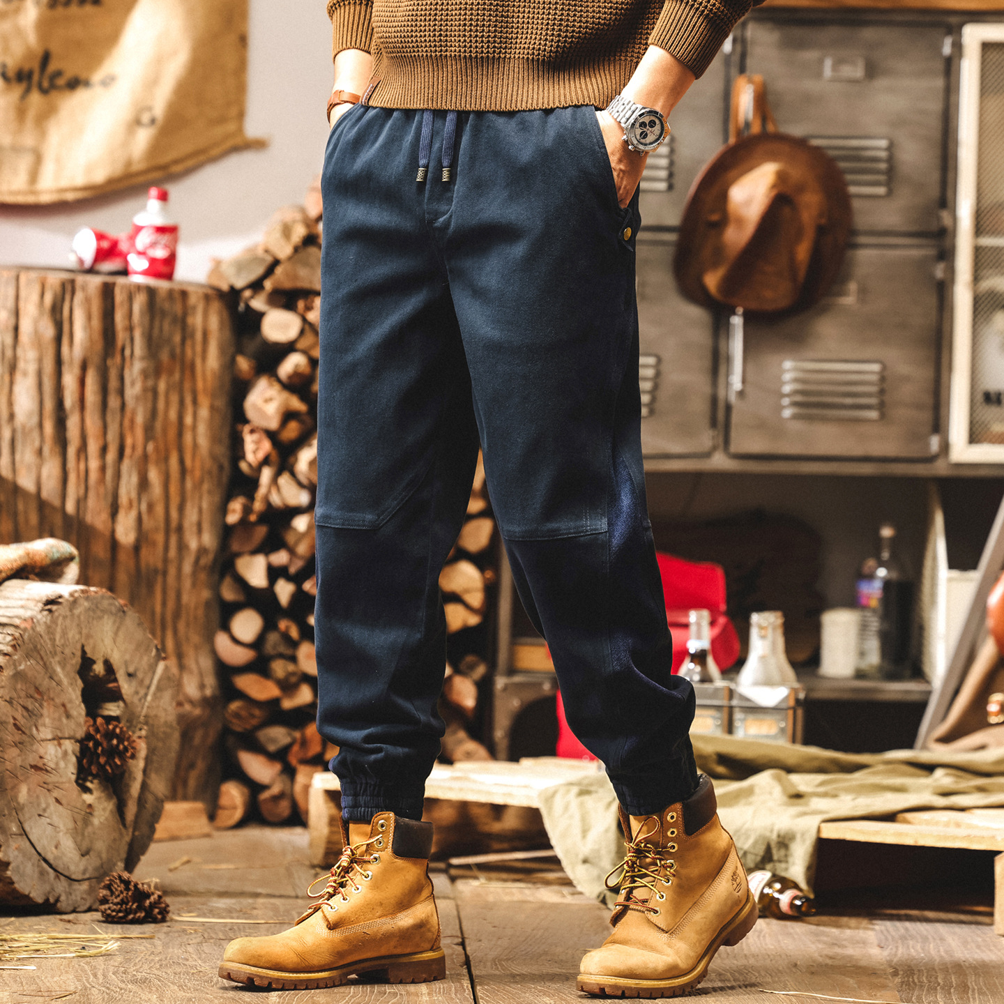 美式復古藏青色工裝褲子男春秋2025新款寬鬆直筒秋季男士休閒褲潮