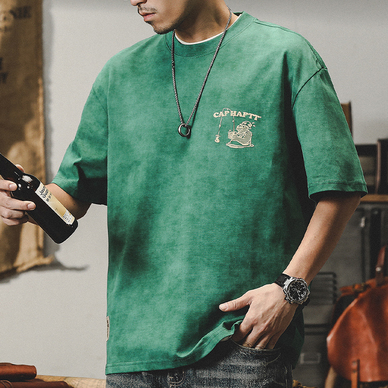 杰雷諾美式經典復古重磅T恤男短袖夏季潮牌寬鬆趣味印花半袖上衣T