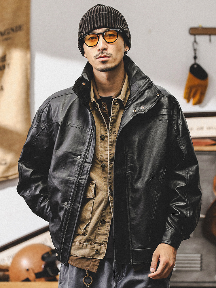 美式復古軟皮衣外套男秋季潮牌寬鬆硬漢痞帥機車工裝夾克男春秋款