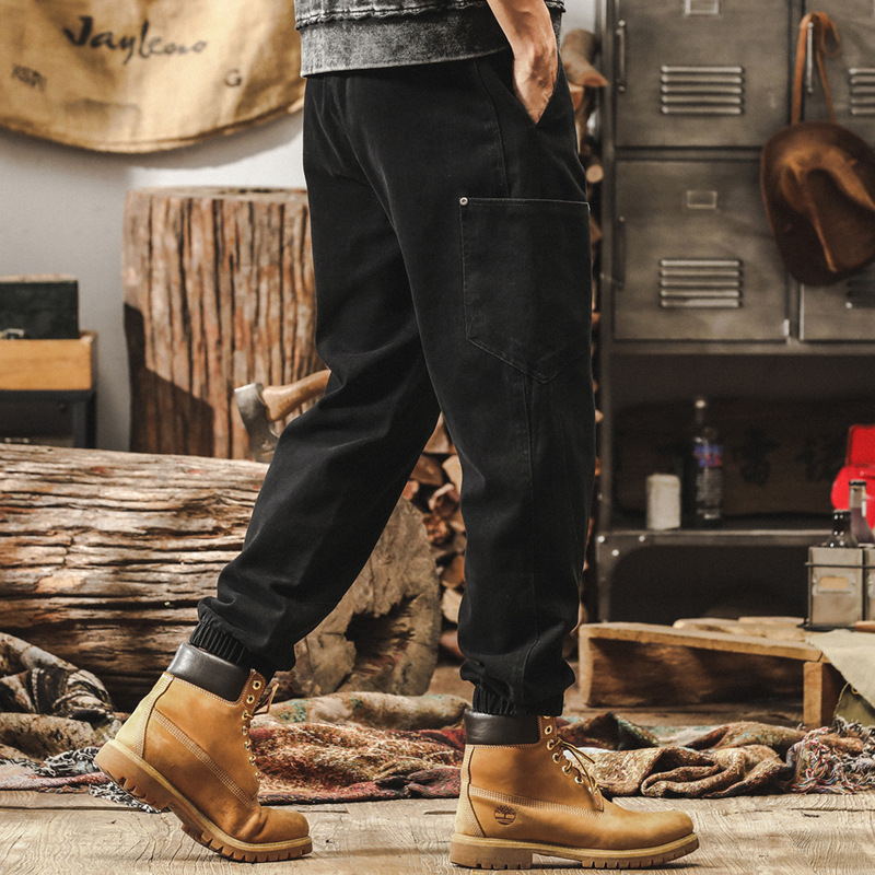 美式復古重磅工裝褲子男春季2025新款束腳褲男寬鬆直筒男士休閒褲