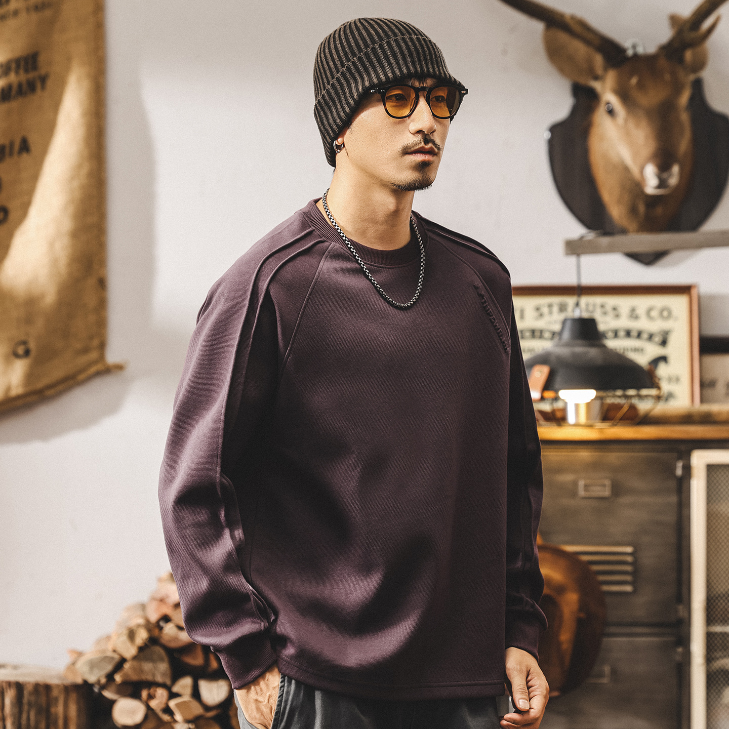 美式復古300g重磅t恤男長袖秋季2025新款圓領衛衣男春秋寬鬆上衣T