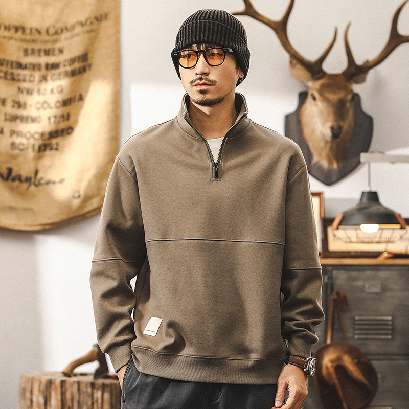 美式復古重磅半高領衛衣男秋冬款2024新款潮牌寬鬆休閒外套男秋季