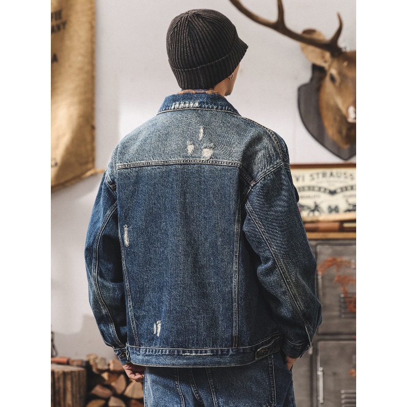 美式復古戰損破洞牛仔外套男春秋潮牌2025新款潮流帥氣工裝夾克男